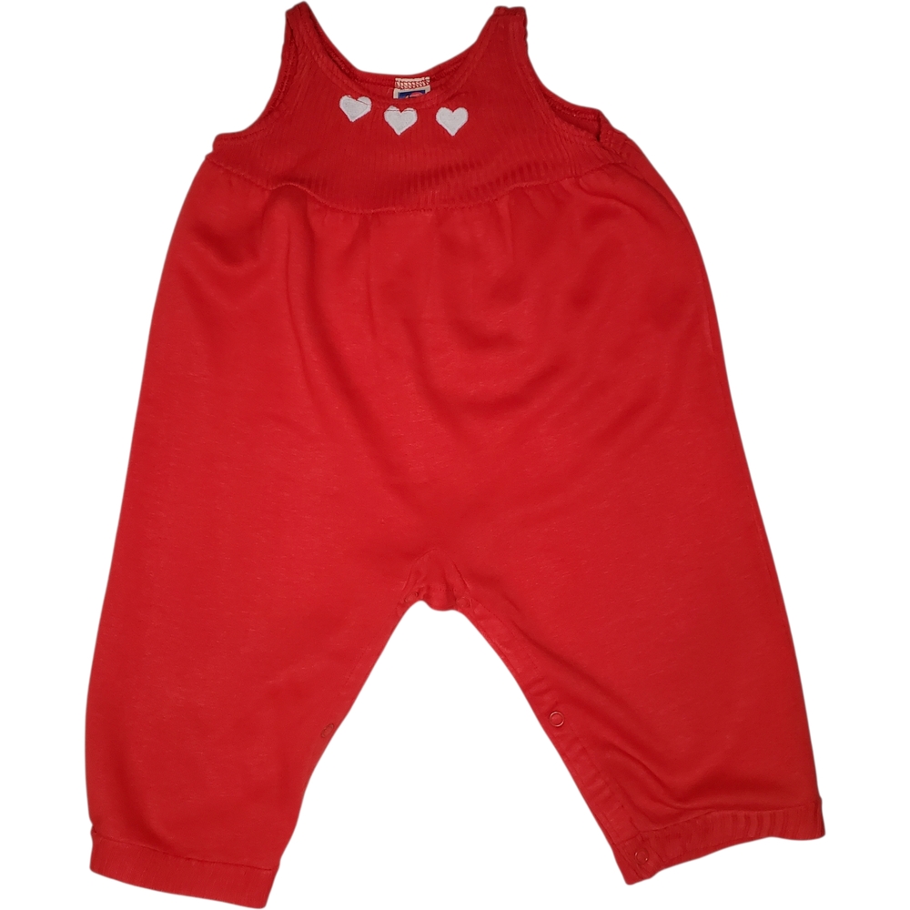 Vintage Carter's Overall Romper Red Heart-Patterned Baby 24 Months